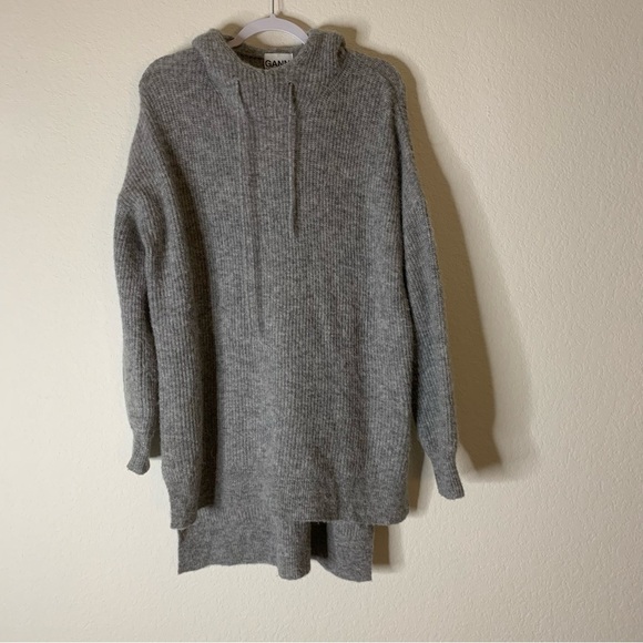 Ganni Womens gray alpaca wool blend hooded longline sweater M - Picture 1 of 9